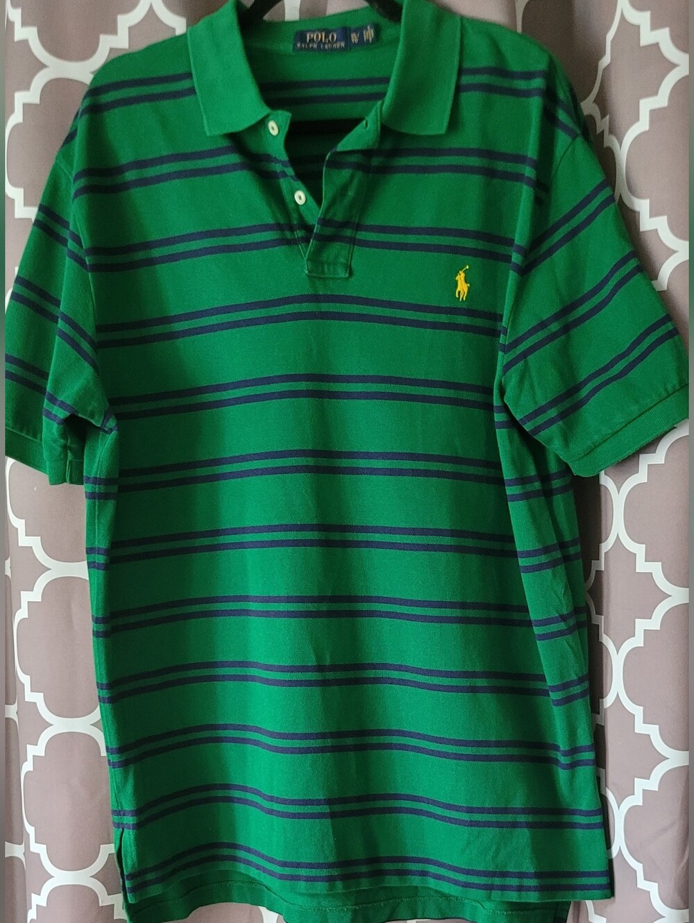 Polo by Ralph Lauren Green Polo with Navy Stripes and Yellow Pony